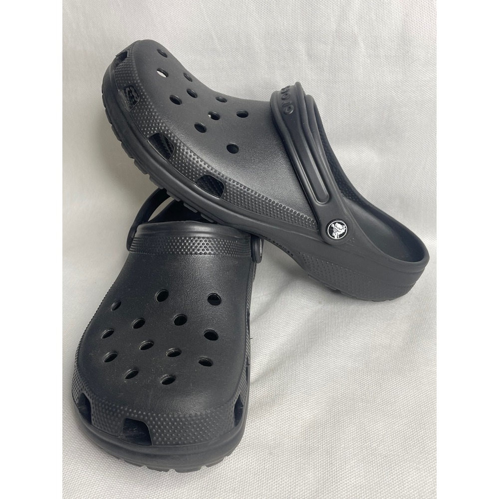 CROCS Classic Clog Mens Size 11 All Black Vent Holes Sport Mode Heel Straps Shoe